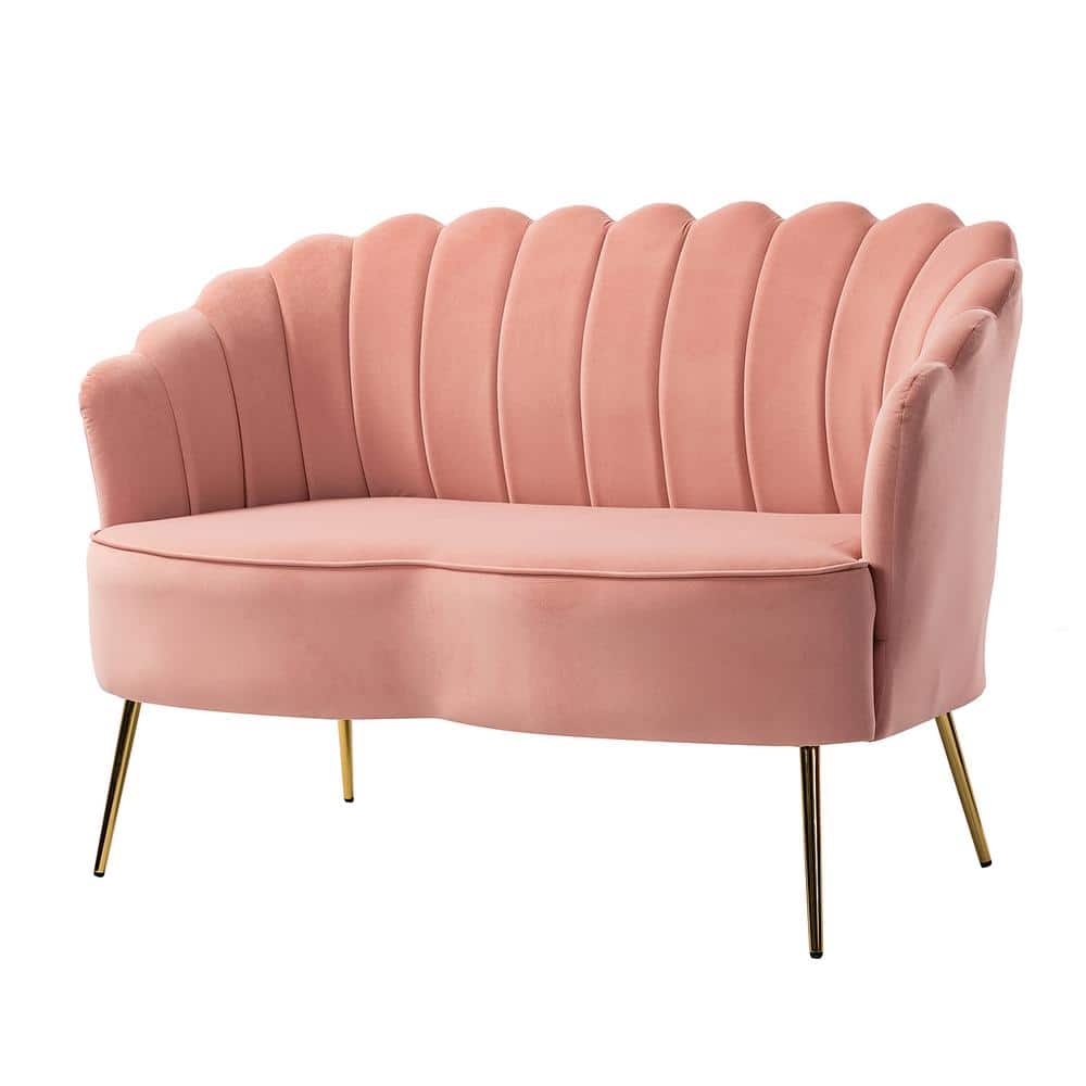 JAYDEN CREATION Yeran Velvet 52 in. Pink 2Seats Loveseat with Flower