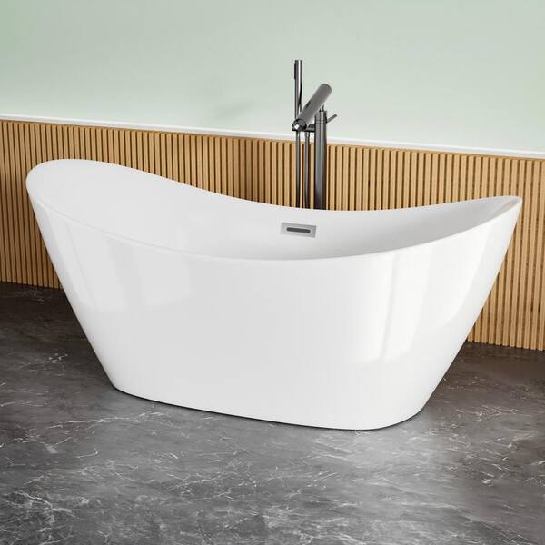 67 in. x 31 in. Acrylic Freestanding Soaking Bathtub with Center Drain in White Chrome Overflow, Deep Soaking Bathtub
