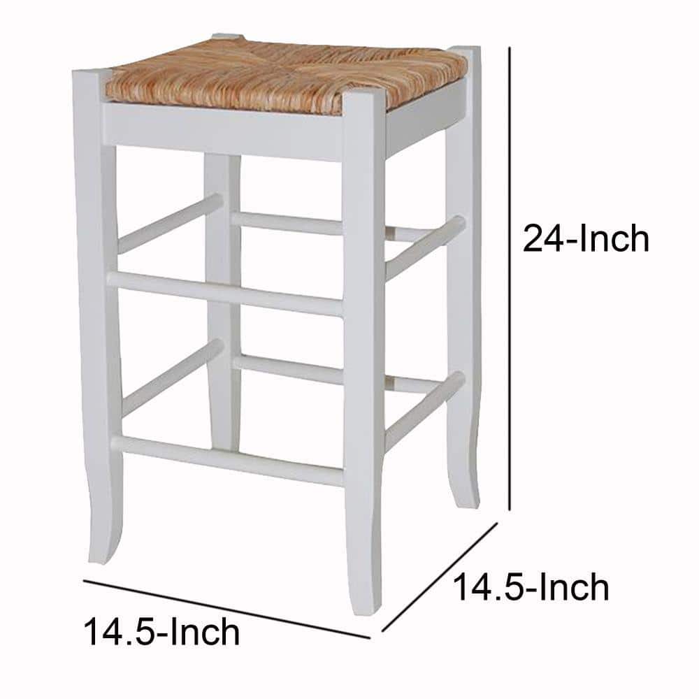White and Brown Backless Wooden Counter Stool with Rush Seat