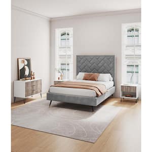 DUMBO White and Grey 2-Piece Modern 1-Drawer 20.07 in. Nightstand and 3-Drawer 35.19 in. Standard Dresser Set