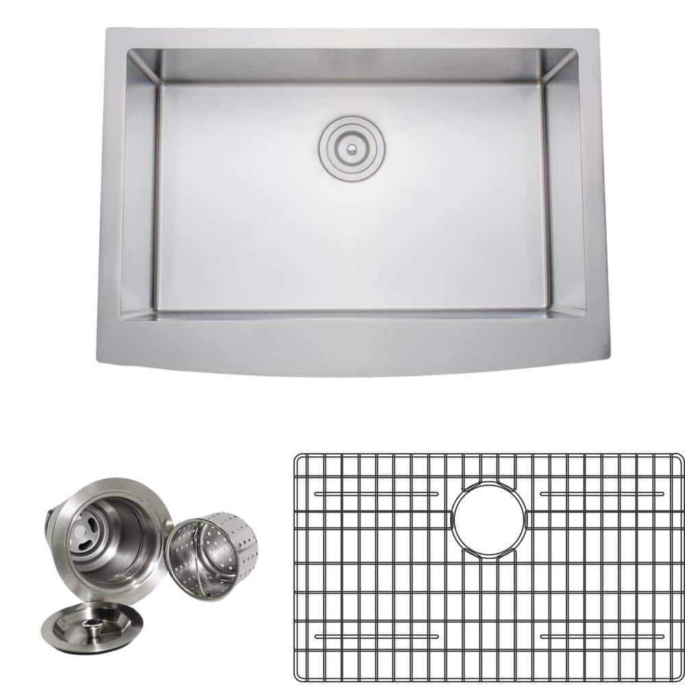 Wells New Chef's Collection Handcrafted Farmhouse Apron Front Stainless Steel 30 in. Single Bowl Kitchen Sink Package, Silver -  Wells Sinkware, NCU3021-10-AAP-1