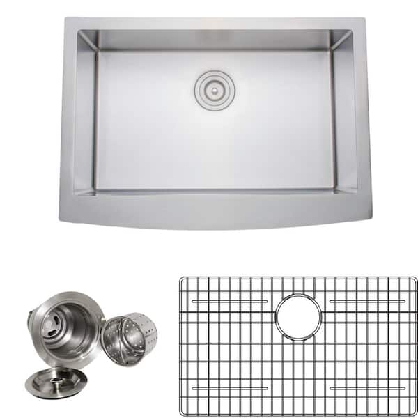 Wells New Chef's Collection Handcrafted Farmhouse Apron Front Stainless Steel 30 in. Single Bowl Kitchen Sink Package