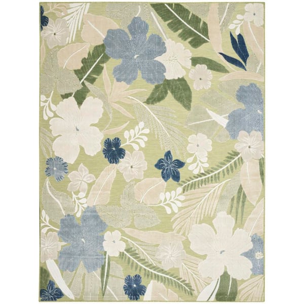 Suncoast 9 ft. x 12 ft. Green Blue Floral Contemporary Area Rug