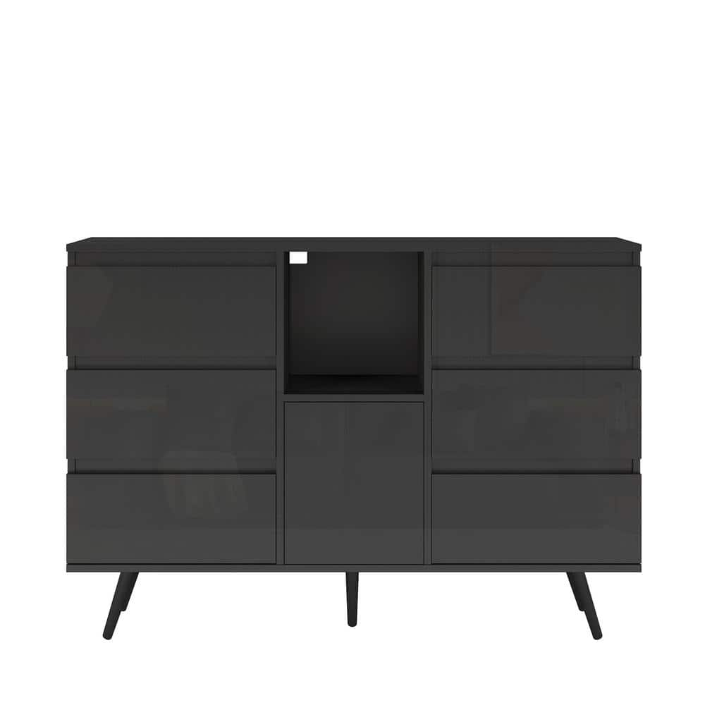 Tileon Black Wooden 6-Drawer Buffet Sideboard Display Storage Cabinet ...