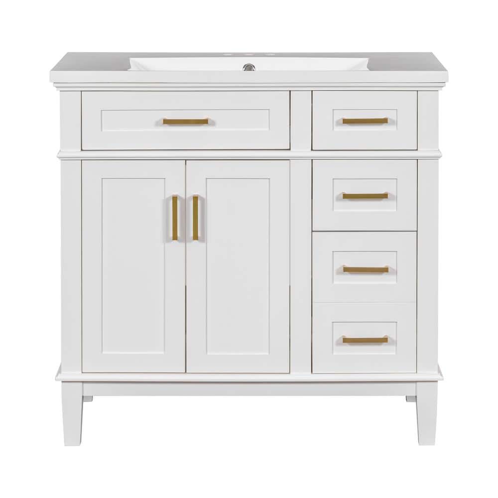 36 in. W x 18 in. D x 35 in. H Freestanding Bath Vanity in White with White