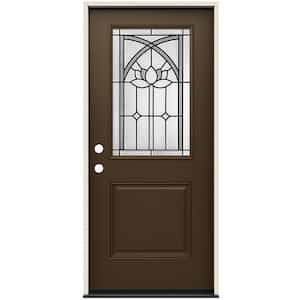 36 in. x 80 in. Right-Hand/Inswing 1/2 Lite Ardsley Decorative Glass Dark Chocolate Fiberglass Prehung Front Door