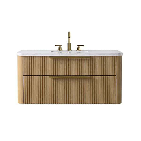 Warren 42 in. Floating Bath Vanity in Classic Oak with Engineered Stone Top in Arabescato and White Sink