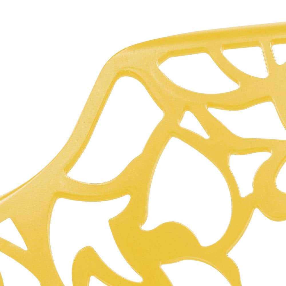 Devon Yellow Aluminum Modern Outdoor Dining Chair with Floral Cut-Out Design