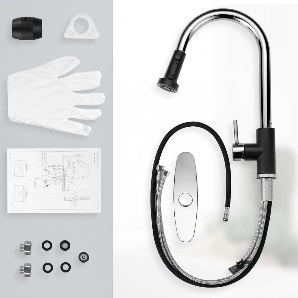 Matte Black and Chrome Stainless Steel Pull Down Kitchen Faucet