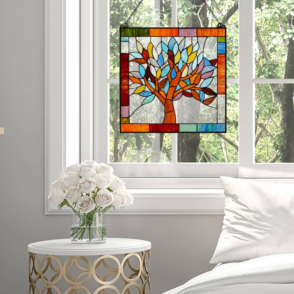 Colorful Stained Glass Botanical Tree Window Film Panel