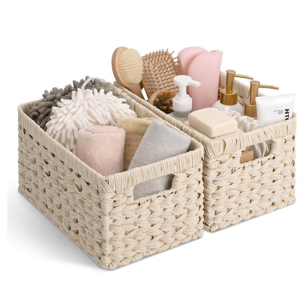 Unbranded White 13 in. x 7 in. Polypropylene Decorative Basket Set of 2 with Lid