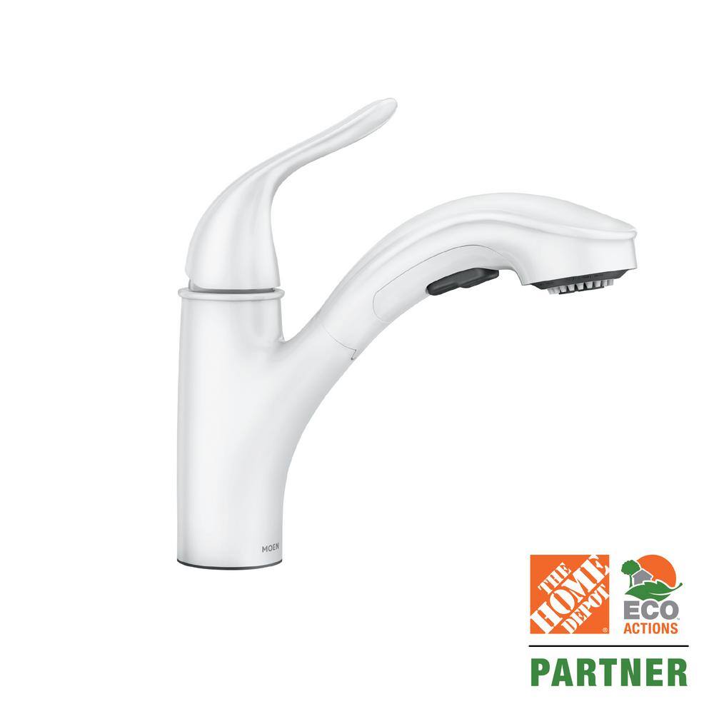 MOEN Brecklyn Single-Handle Pull-Out Sprayer Kitchen Faucet with Power Clean in White