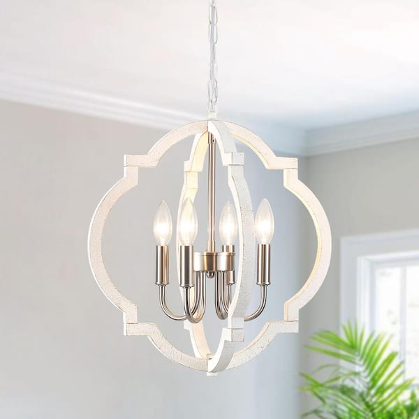 LWYTJO Tieton 4-Light Nickel Vintage Orb Wood Chandelier Rustic Farmhouse Candlestick Geometric Kitchen Island Cottage Pendant