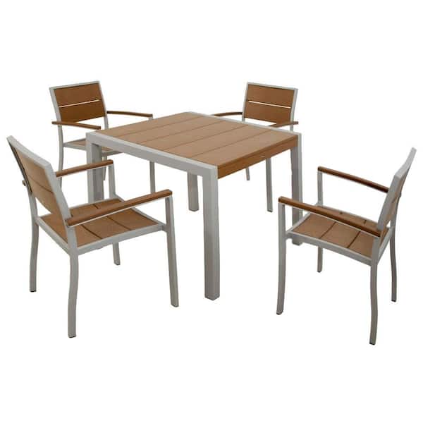 Trex Outdoor Furniture Surf City Textured Silver 5-Piece Plastic Outdoor Patio Dining Set with Tree House Slats