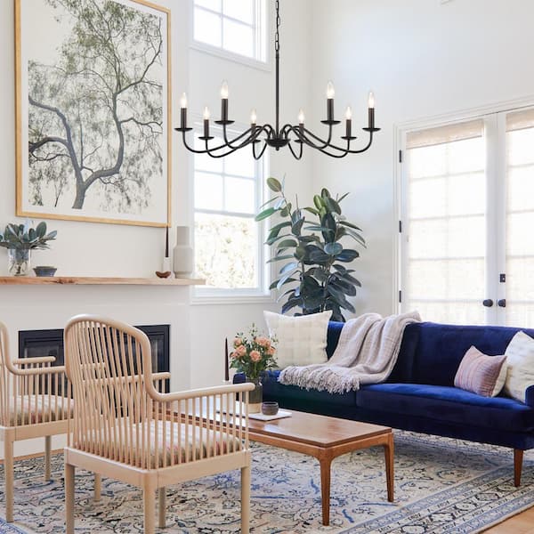 LWYTJO Aretzy 8-Light Black Dimmable Classic Candle Rustic Linear