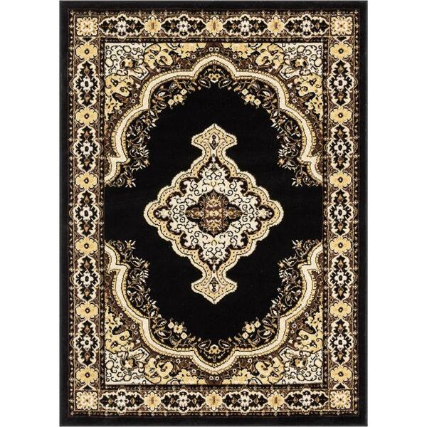 Well Woven Miami Tehran Traditional Medallion Black 8 ft. x 10 ft. Area Rug