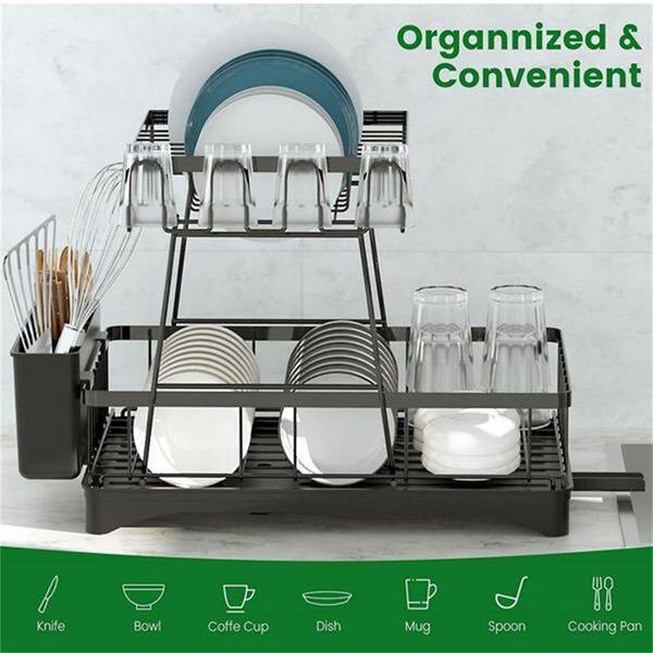 Dish Drying Storage Rack Holder with Drainboard Plate Cup Spoon