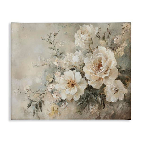 Beige Faded Florals by Petal Prints Design Unframed Nature Graphic Art Print 24 in. x 30 in.