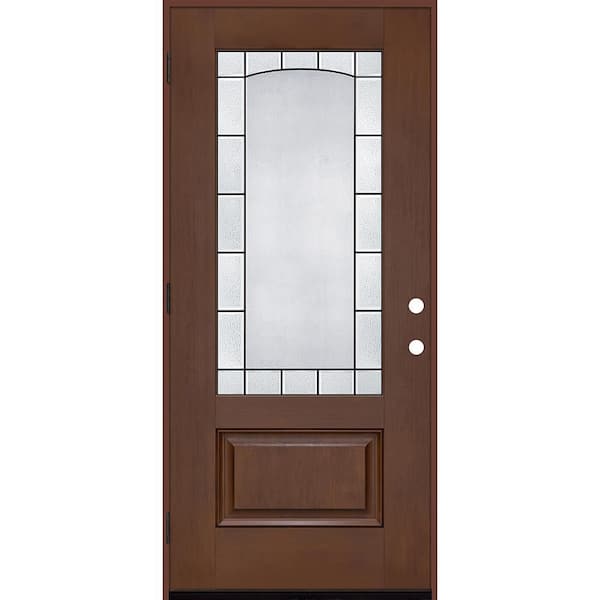 Steves & Sons Regency 36 in. x 80 in. 3/4L Empire Decorative Glass RHOS Chestnut Fiberglass Prehung Front Door with 4-9/16 Jamb