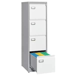 15.1 in. W x 52.36 in. H x 17.8 in. D 4 Drawers White and Grey Metal Freestanding Cabinet File Cabinet for Home Office