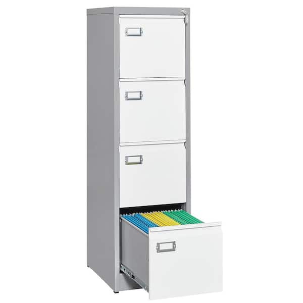 LISSIMO 15.1 in. W x 52.36 in. H x 17.8 in. D 4 Drawers White and Grey Metal Freestanding Cabinet File Cabinet for Home Office