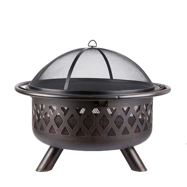 Sireck 36 in. W x 15 in. H Outdoor Metal Wood Black Fire Pit