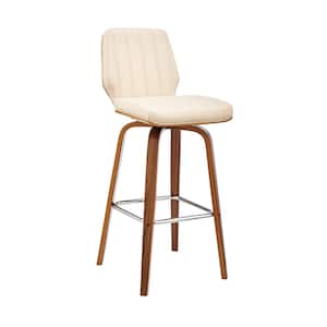 Renee 38 in. Product Height High Back Swivel Cream Faux Leather and Walnut Wood 26 in. Seat Height Bar Stool
