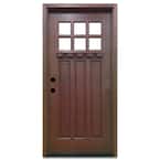 32 in. x 80 in. Craftsman 6 Lite Stained Mahogany Wood Prehung Front Door