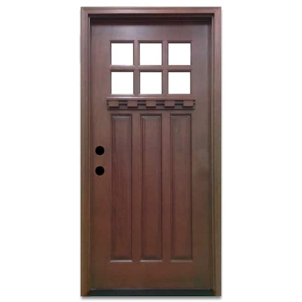 Steves & Sons 32 in. x 80 in. Craftsman 6 Lite Stained Mahogany Wood Prehung Front Door