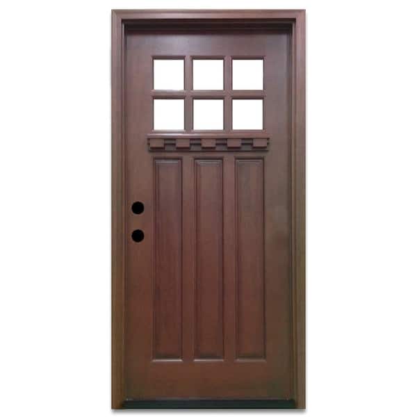 Steves & Sons 36 in. x 80 in. Craftsman 6 Lite Stained Mahogany Wood Prehung Front Door
