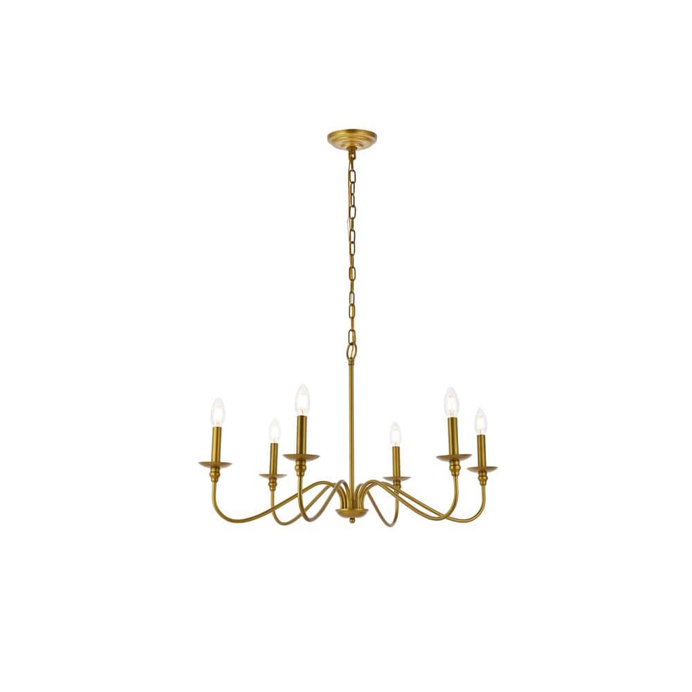 Timeless Home Roman 30 in. W x 18 in. H 6-Light Brass Pendant