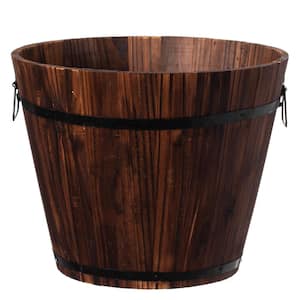 Rustic Wooden Whiskey Barrel Planter with Durable Medal Handles and Drainage Hole - Large