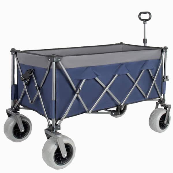 52 in. Dark Blue Heavy-Duty Folding Wagon, 560lbs Capacity with All-Terrain Wheels and Brakes for Garden Beach