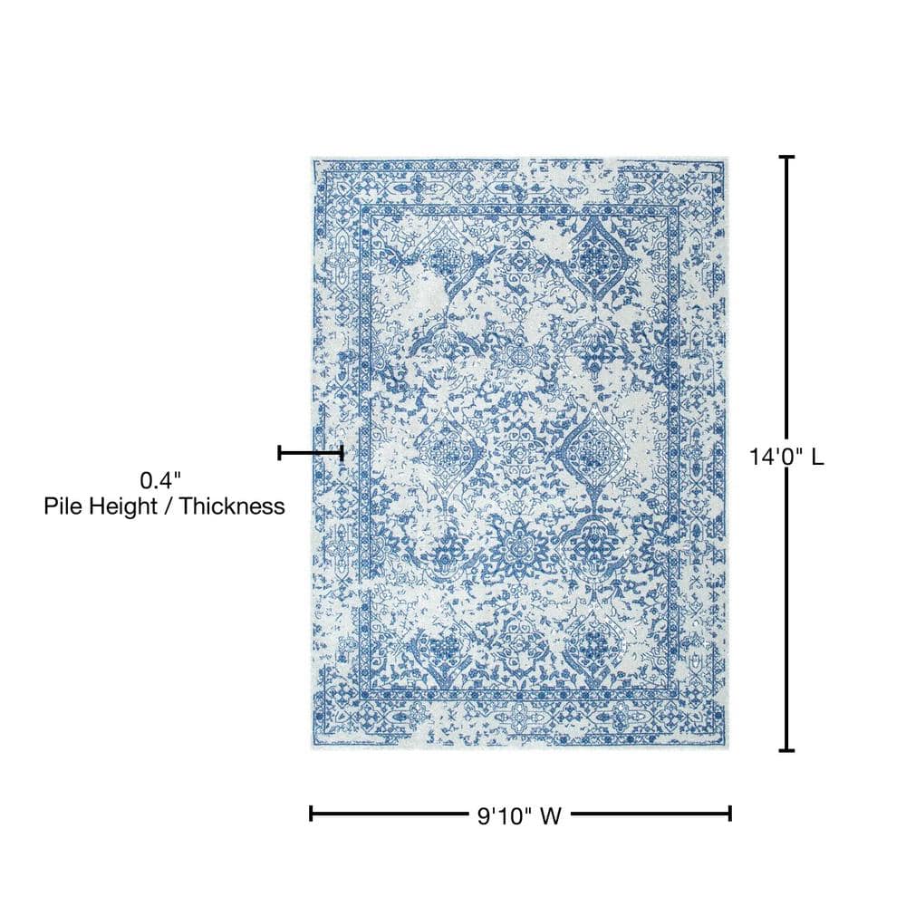 Light Blue Bosphorus Floral 10' x 14' Easy-Care Area Rug