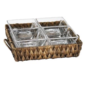 Garden Terrace 4 Sectional Server 1 sq.Glass Tray 7.75 in. ,1 in. H, 4 sq. Glass Bowls 3.75 in. , Water Hyacinth Holder