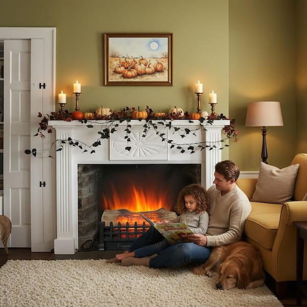 20 in. 1400-Watt Black 5000 BTU Freestanding Electric Fireplace Utility Convection Infrared Space Heater with Remote