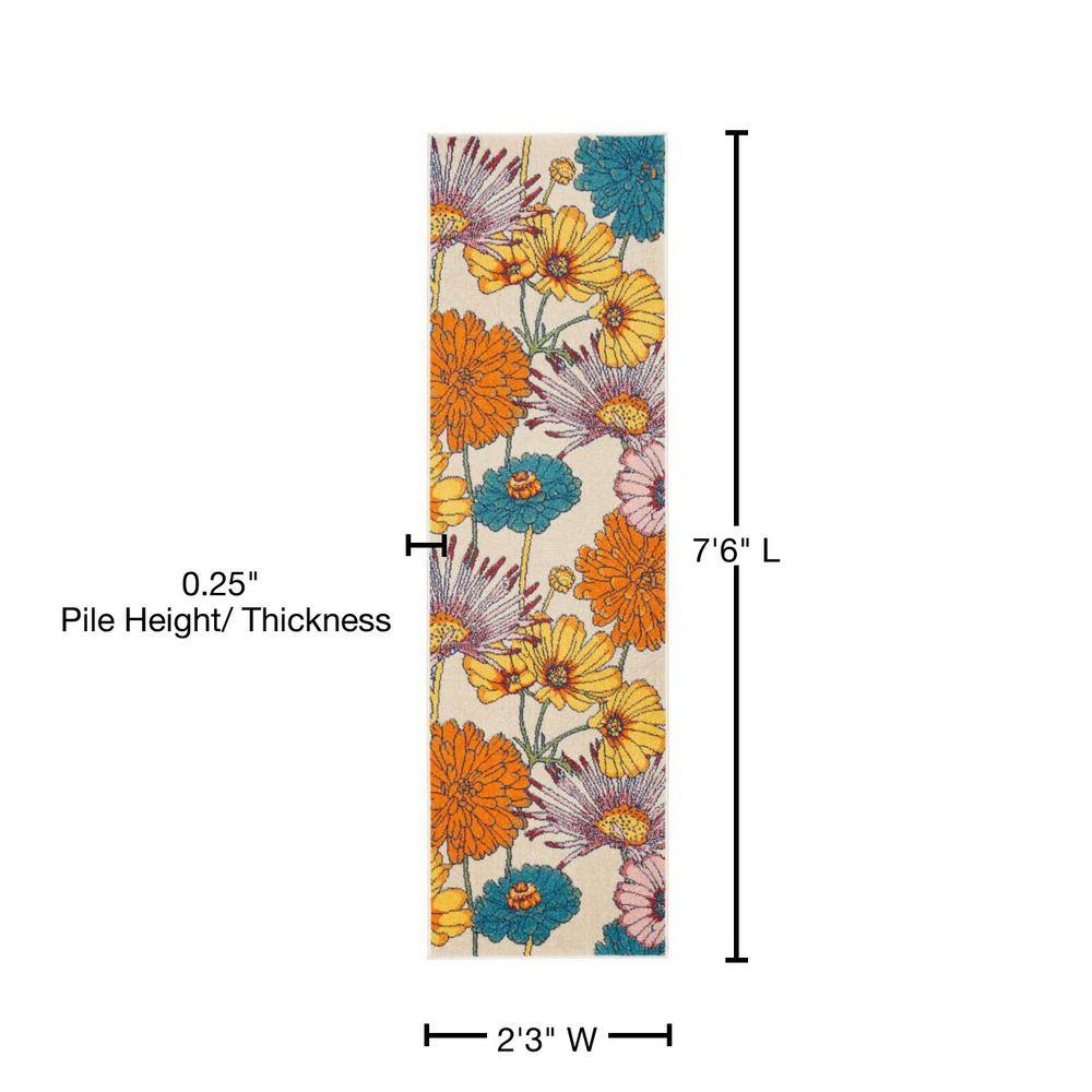 Ivory Multicolor Floral Synthetic 27" Indoor Area Rug