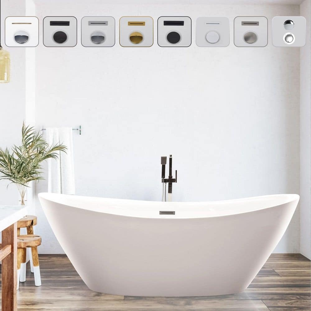 Vanity Art 71 in. Acrylic Flatbottom Freestanding Bathtub in White/Brushed Nickel -  VA6807-BN