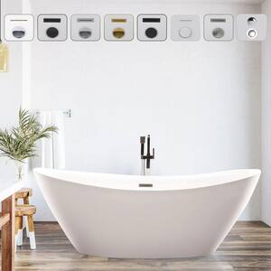 71 in. Acrylic Flatbottom Freestanding Bathtub in White/Brushed Nickel