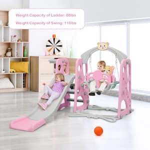 4-in-1 Toddler Climber and Swing Set with Basketball Hoop and Ball Pink