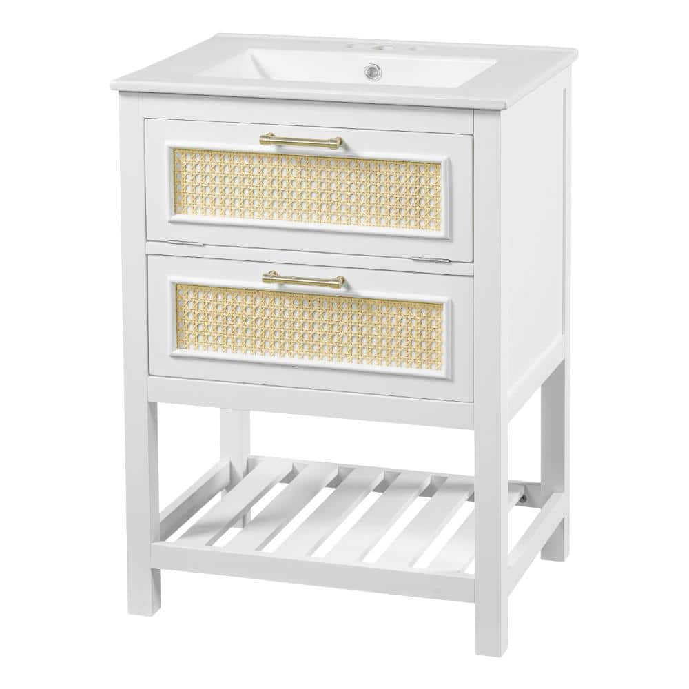 24 in. W White Freestanding Bath Vanity with White Ceramic Top Sink,1 Deep Drawer, 1 Tip-Out Drawer price history on PriceWatchPro
