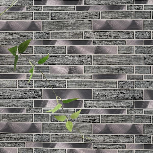 x 11.61 in Volcanic Luxe Interlocking 11.73 in x 8mm Glass Metal Mesh-Mounted Mosaic Tile