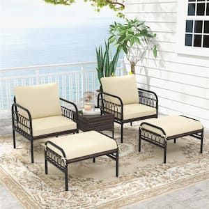 5-Piece Patio Conversation Set Outdoor Wicker Chair Set with Ottomans and Coffee Table