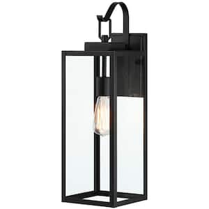 1-Light Matte Black Hardwired Large Outdoor Wall Lantern Sconce