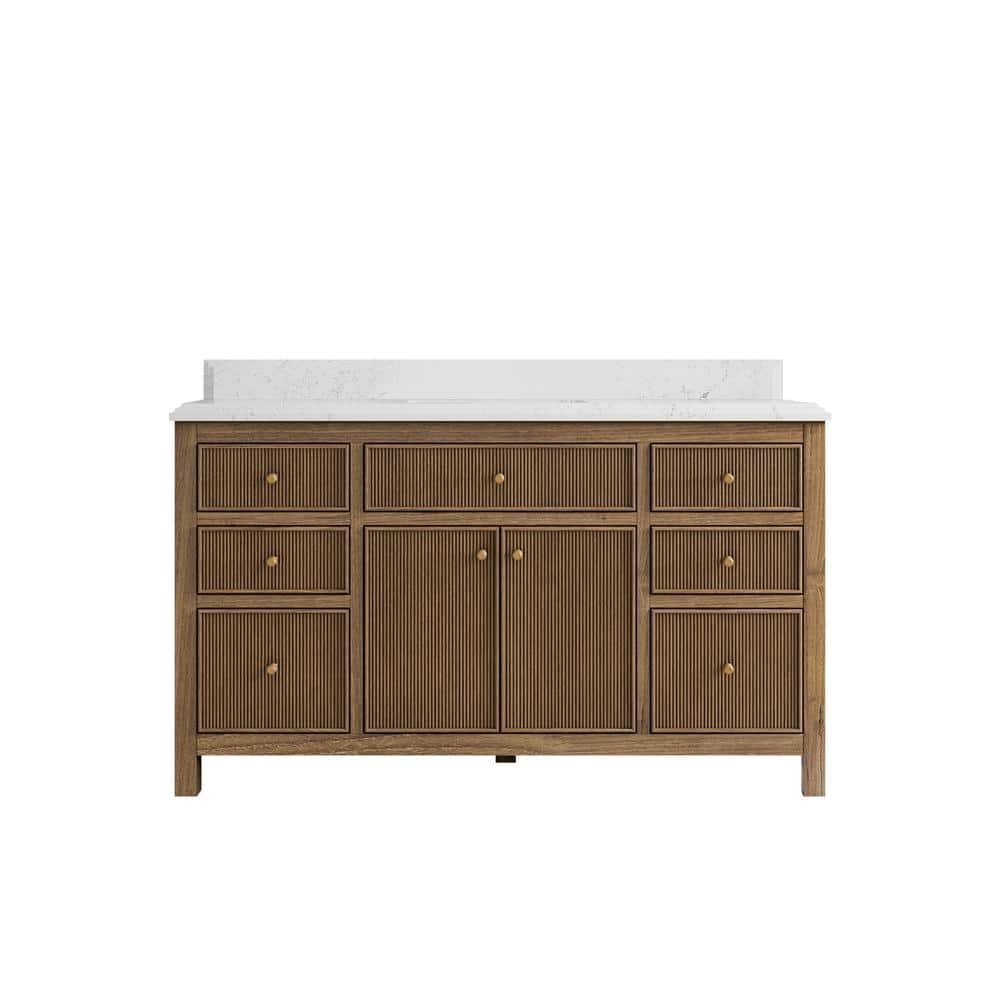 "Sonoma Teak 60 in. W x 22 in. D x 36 in. H Single Sink Bath Vanity in Dark Teak with 1.5"" Empira Quartz Top" price history on PriceWatchPro
