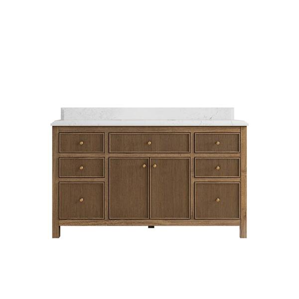 Willow Collections Sonoma Teak 60 in. W x 22 in. D x 36 in. H Single Sink Bath Vanity in Dark Teak with 1.5" Empira Quartz Top
