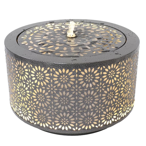Sunnydaze Flower Cutout Galvanized Iron Fountain with LED Lights - Black - 20 in. Diameter x 12 in. H