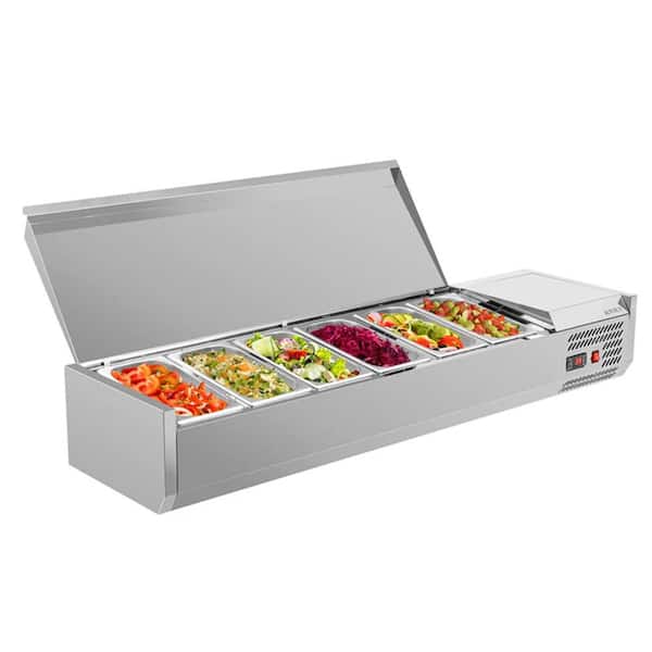 Winado 59 in. 34.2 qt. Stainless Steel Sandwich Prep Table with 6 1/3 pan
