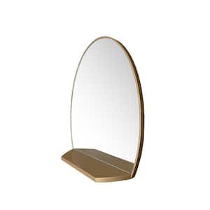 24 in. W x 28 in. H Oval Metal Framed Bathroom Vanity Mirror with Shelf in Brushed Gold