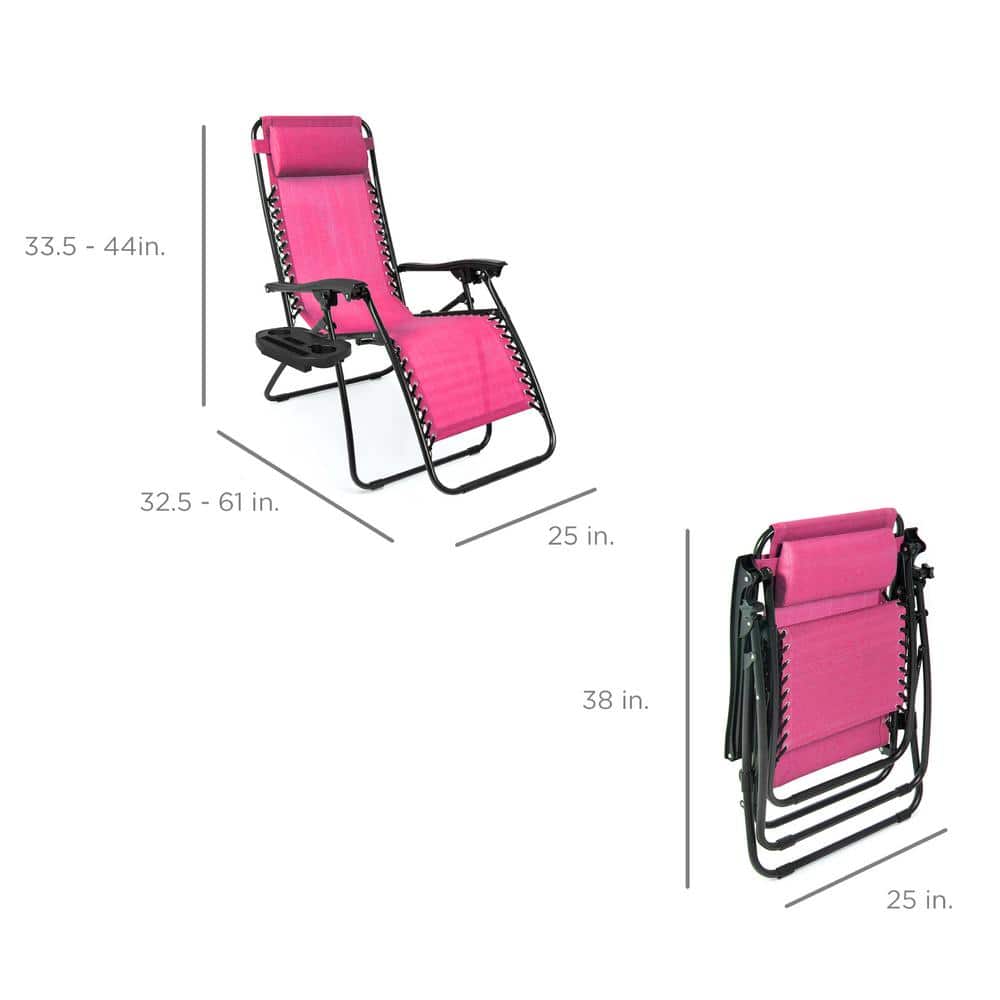 Set of 2 Pink Zero Gravity Reclining Beach Loungers with Cushions